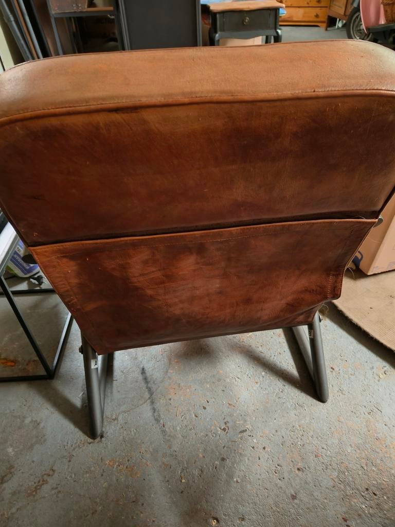 2 VidaXL Fauteuils - Oud Look Leer met Stoer IJzeren Frame, Ophalen, Gebruikt, 75 tot 100 cm, 50 tot 75 cm