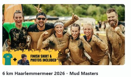 Mudmasters Haarlemmermeer 6km - 12 juni incl tshirt, Eén persoon