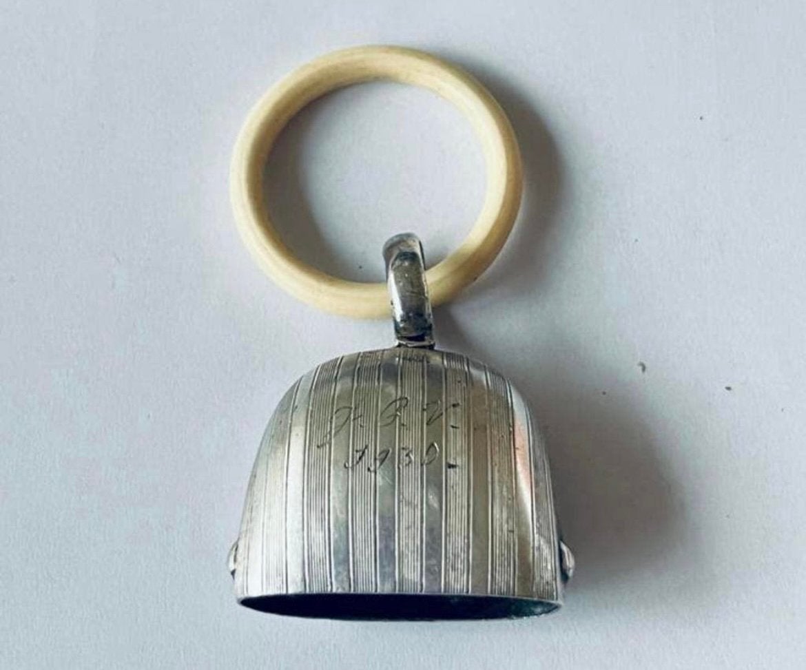 Antieke verzilverde RAMMELAAR, Antiek en Kunst, Antiek | Speelgoed, Verzenden