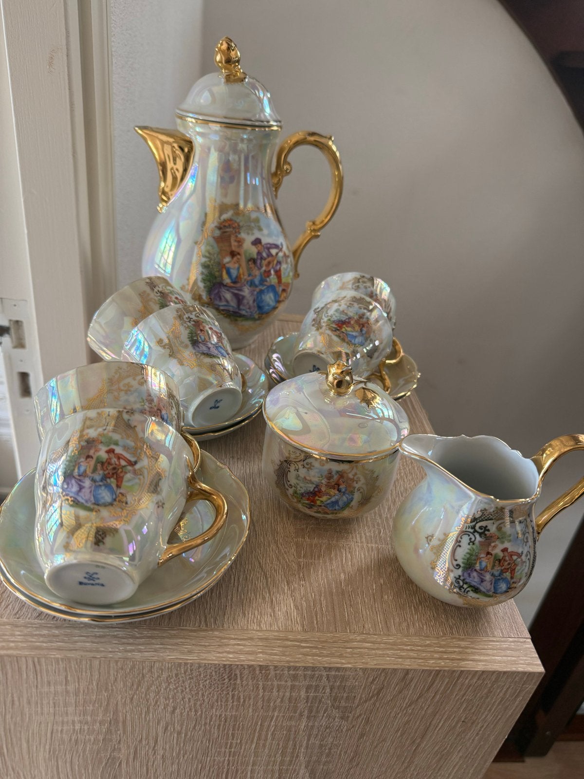 Vintage Bavaria porseleinen koffieservies, parelmoer, Ophalen of Verzenden