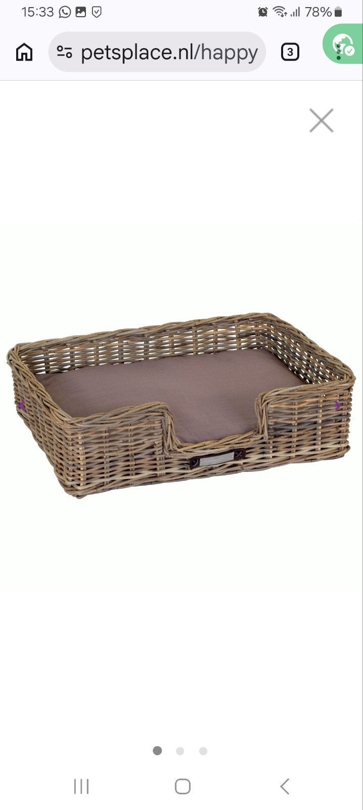 Grote rieten hondenmand Happy House, Dieren en Toebehoren, Ophalen, Zo goed als nieuw, Riet