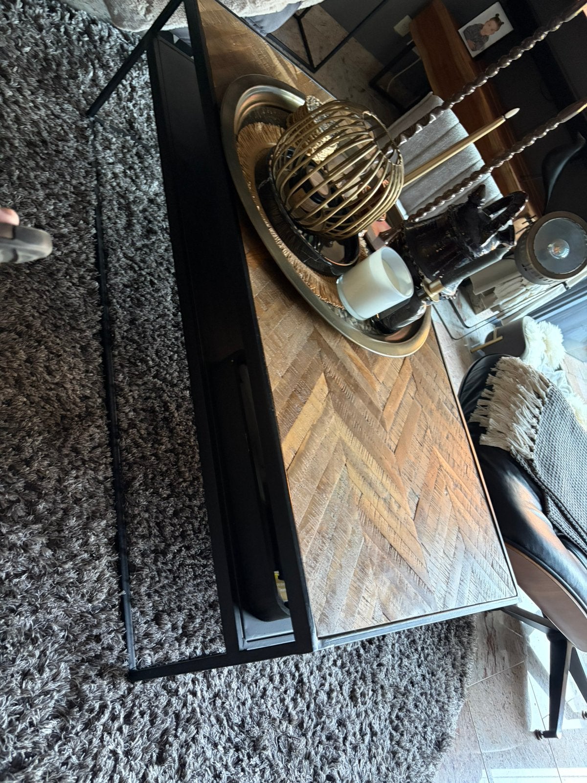 Salontafel zwart metaal en  hout. Gelijk ophalen, Ophalen, Gebruikt, 100 tot 150 cm, 50 tot 100 cm