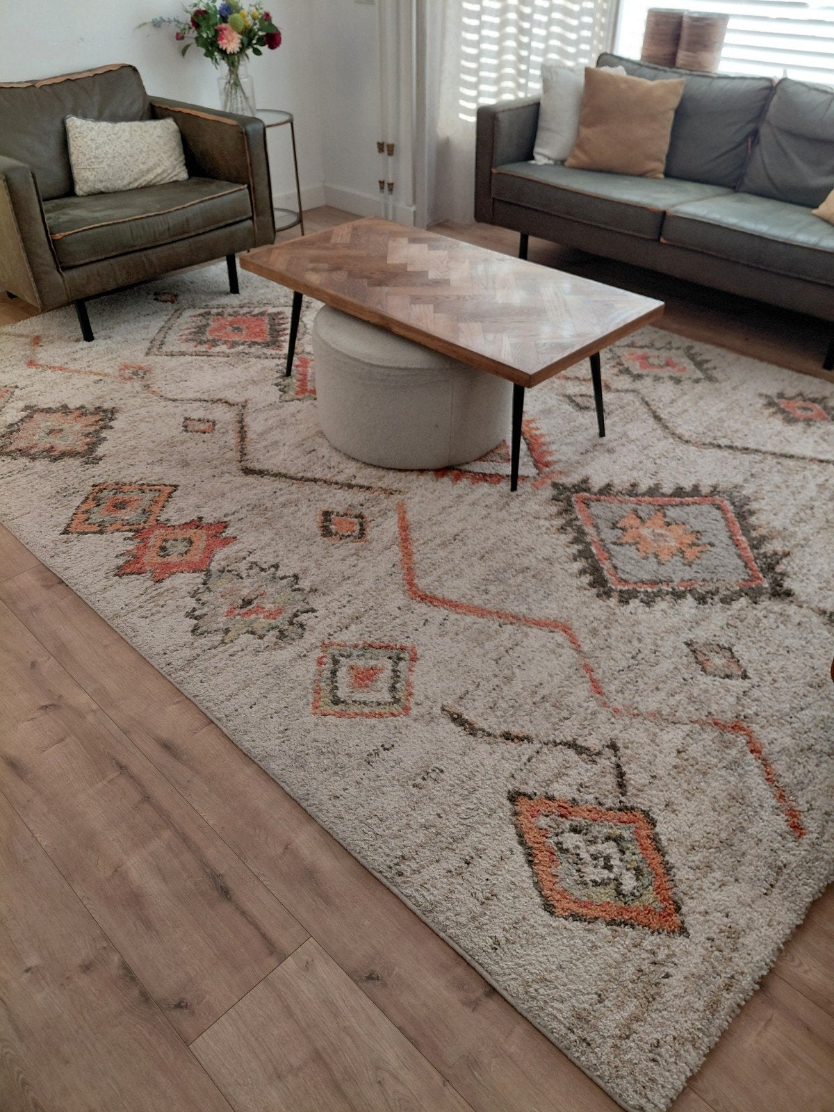 Vloerkleed met Berberpatroon - Beige/Oranje, Huis en Inrichting, Ophalen, Gebruikt, Beige, 200 cm of meer