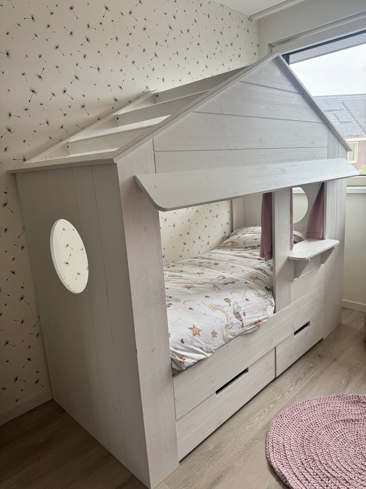 Vogelhuisbed met SwissSense matras, lattenbodem &opberglades, Ophalen, 90 cm, Eenpersoons, Wit