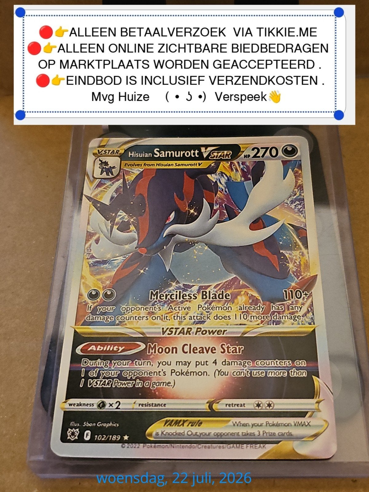 Hisuian samurott VSTAR #102/189, Verzenden, Zo goed als nieuw