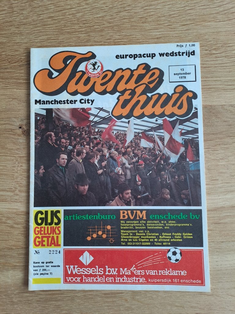 Programmaboekje FC Twente - Manchester City 1978, Ophalen of Verzenden, Gebruikt, F.C. Twente, Boek of Tijdschrift
