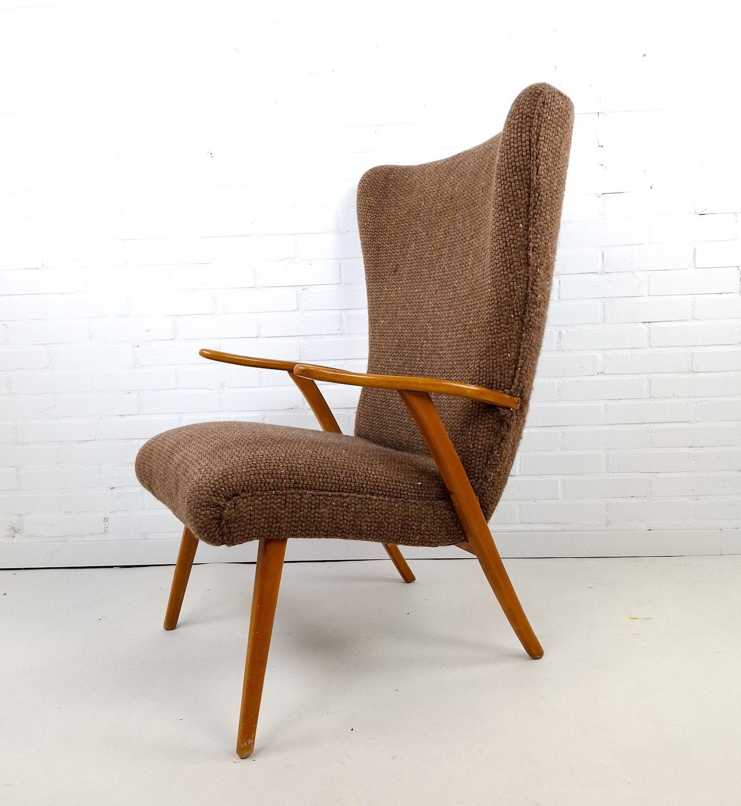 Vintage Wingback fauteuil jaren 60/70 mid century modern, Gebruikt, 75 tot 100 cm, Ophalen of Verzenden, X