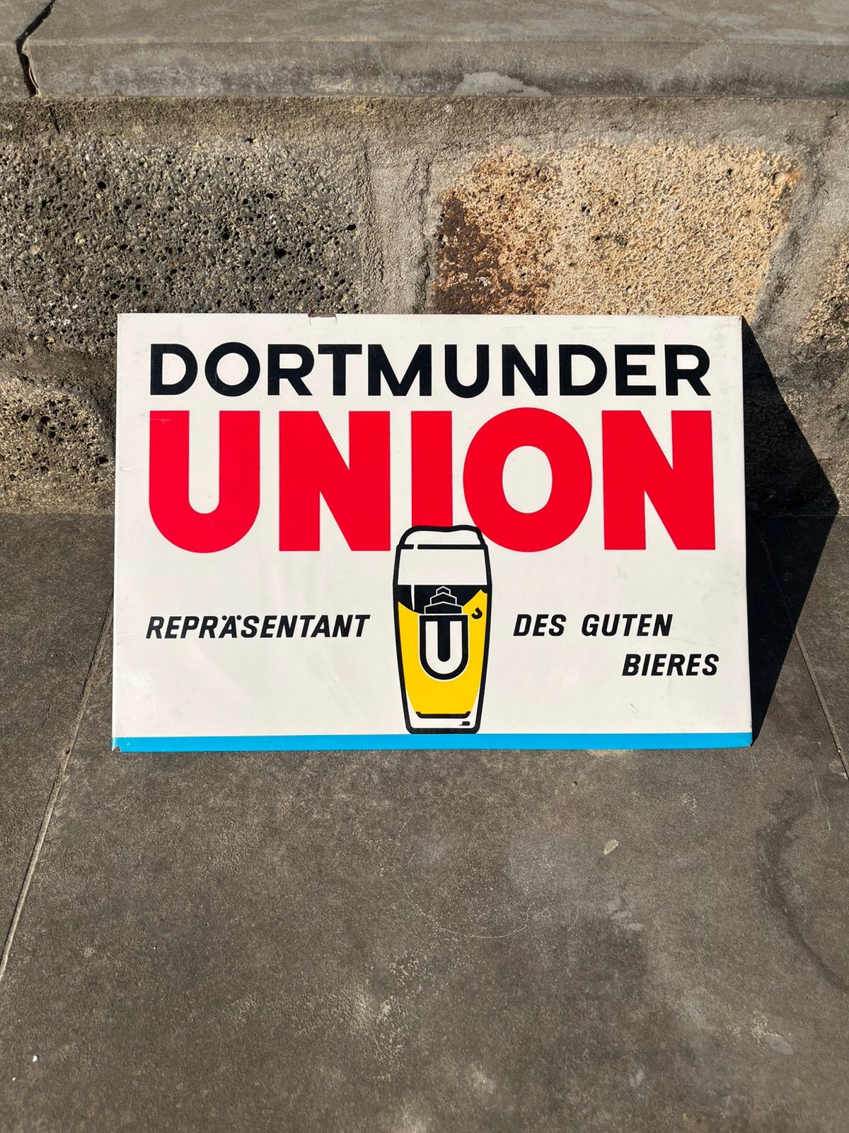 Vintage Dortmunder Union emaille reclamebord - Imoglanz, Ophalen of Verzenden, Gebruikt, Reclamebord, Plaat of Schild, Overige merken