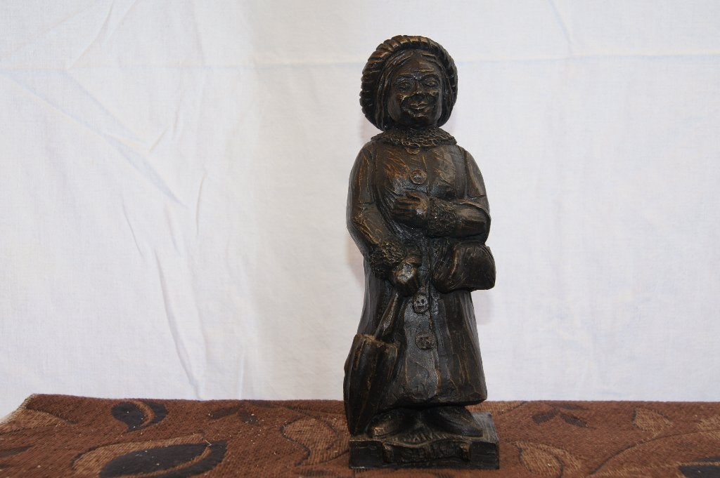 Vintage houten van een dame met paraplu, Ophalen of Verzenden