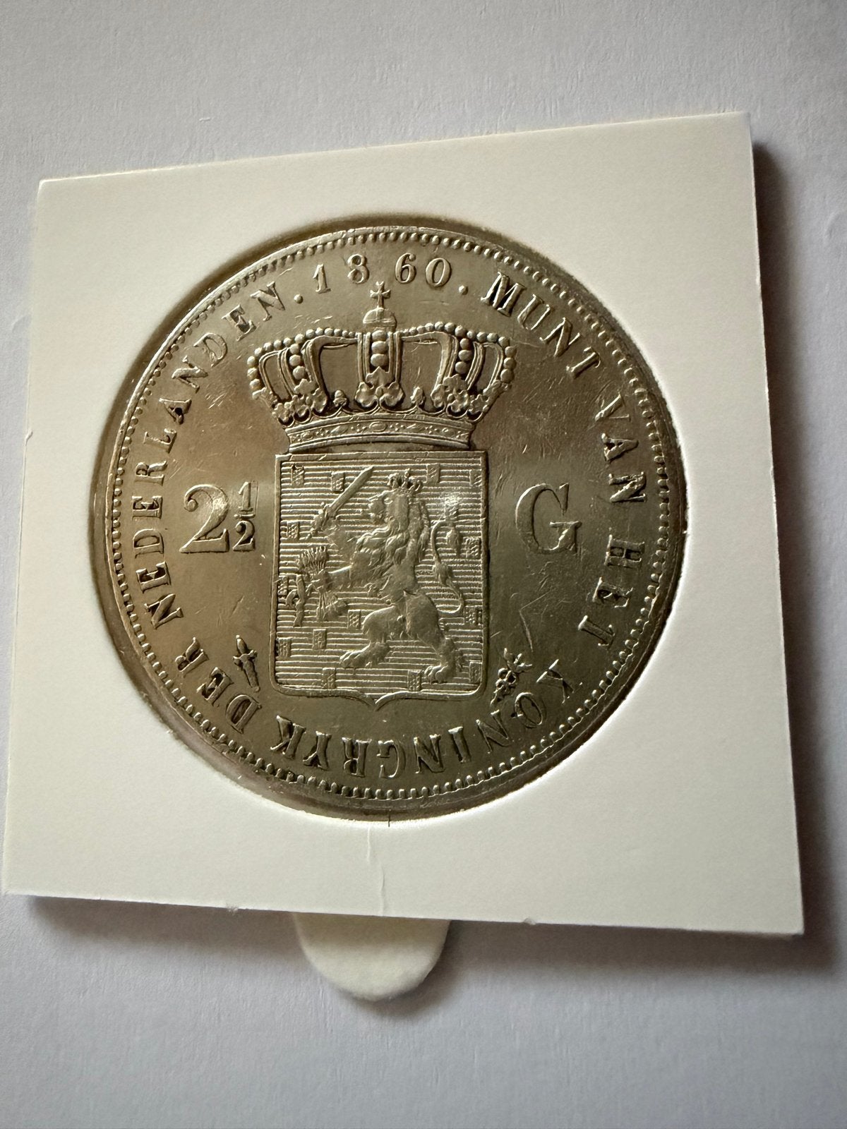 Zilveren 2½ Gulden Koning Willem III 1860, Koning Willem III, Zilver, Ophalen of Verzenden, Losse munt