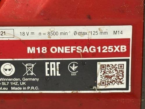 Milwaukee M18 ONEFSAG125XB Haakse Slijper met Accu en Koffer, Ophalen of Verzenden, Zo goed als nieuw, Haakse handslijpmachine