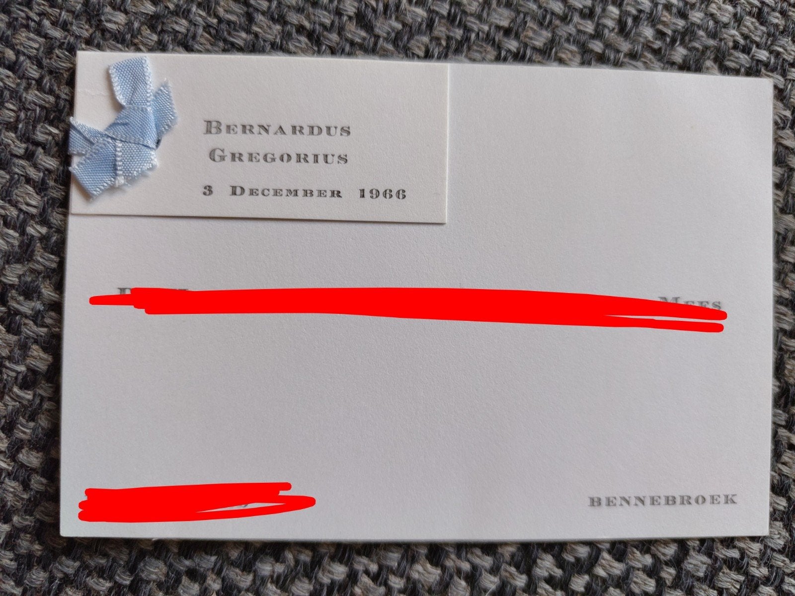 Bernardus, Ophalen of Verzenden, Voor 1970, Geboortekaartje