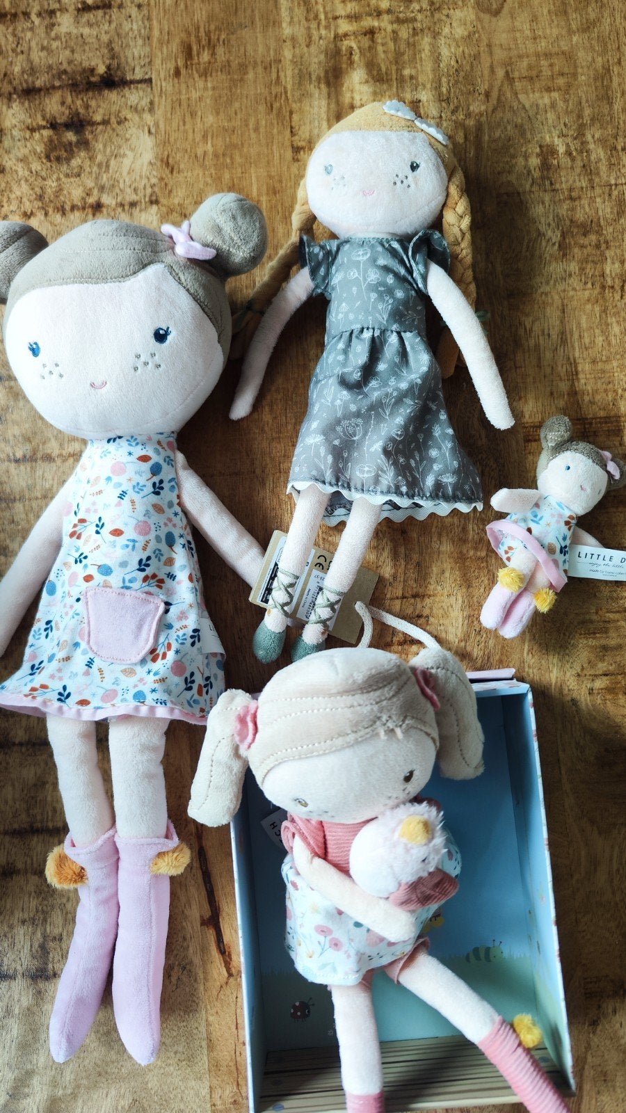 Little Dutch knuffelpoppen set (3 poppen + 1 mini), Ophalen of Verzenden, Zo goed als nieuw, Overige typen