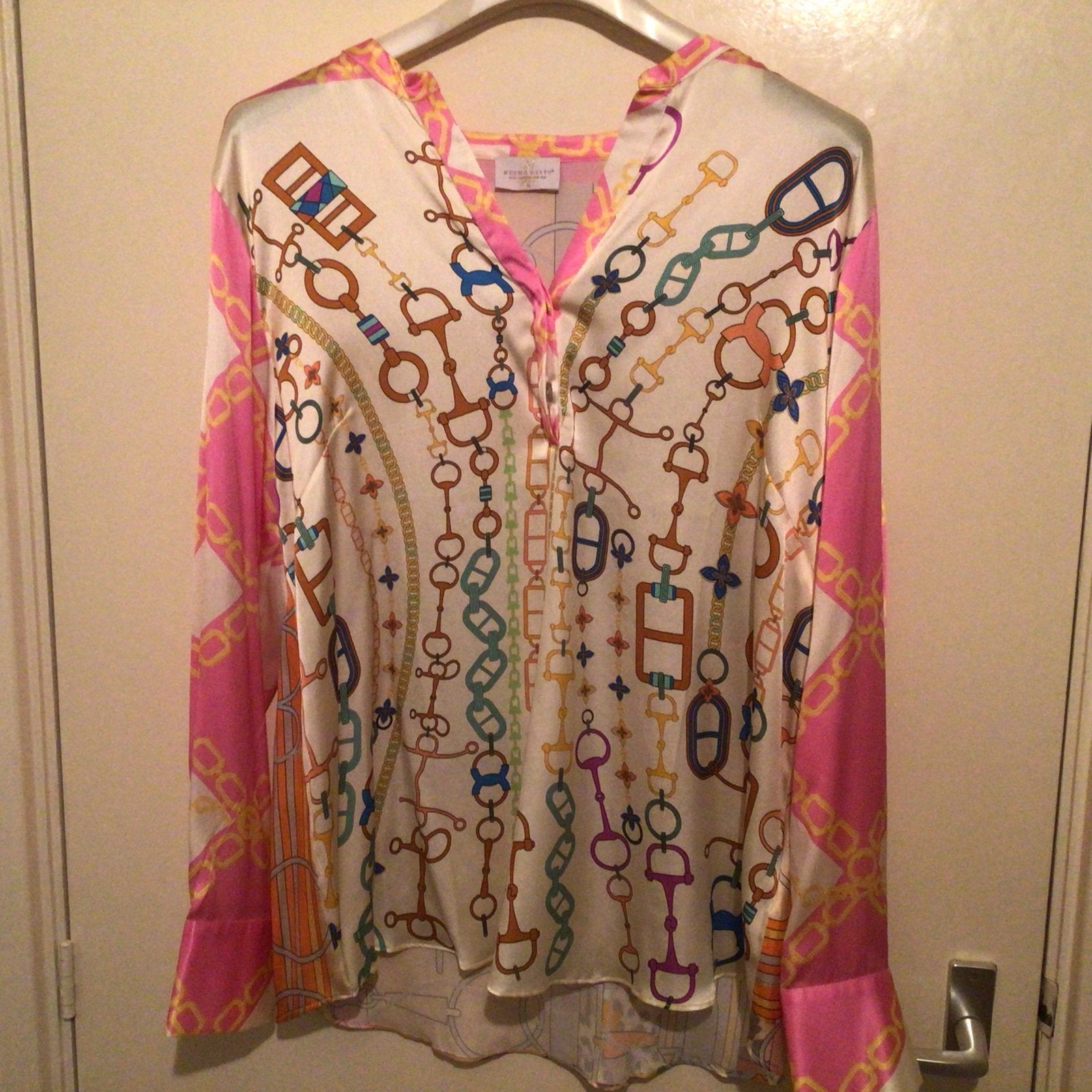MUCHO GUSTO zijden blouse XL, Ophalen of Verzenden, Gedragen, Maat 46/48 (XL) of groter, Meerkleurig