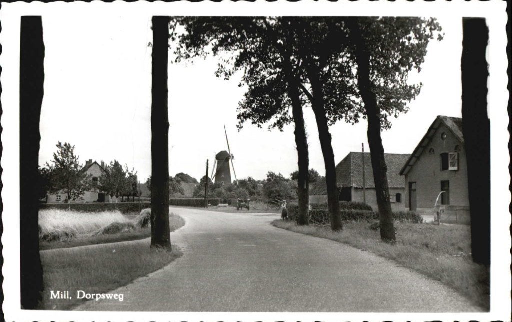 Mill (N.Br) Dorpsweg 1962 met molenzicht., Verzamelen, Ansichtkaarten | Nederland, Ophalen, 1940 tot 1960, Ongelopen, Noord-Brabant