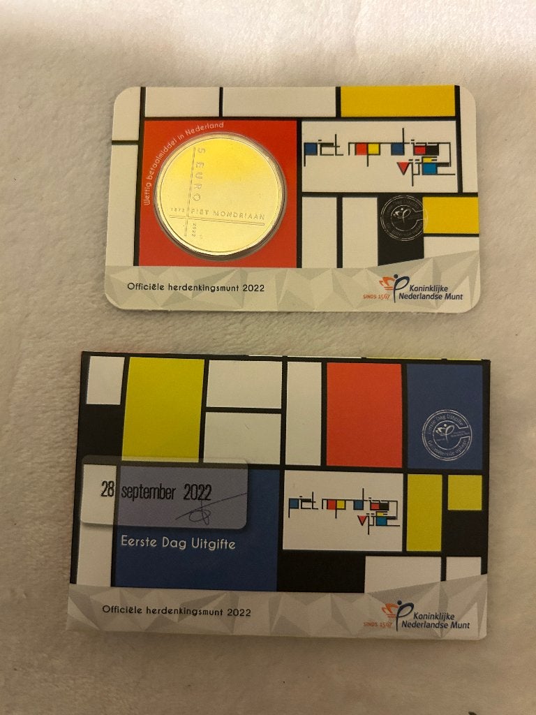 Herdenkingsmunt 2022, van de kunstenaar Piet Mondriaan, Verzenden, Koningin Beatrix, Euro's, Losse munt