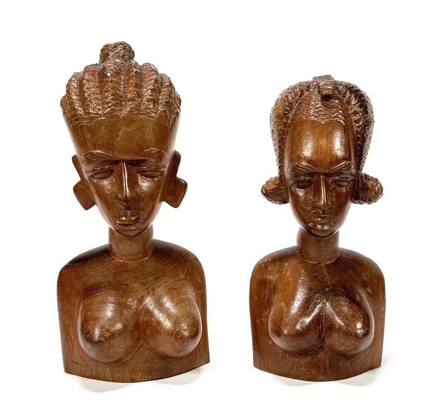 887. Houten beelden – vrouwelijke bustes, Afrika, 20e eeuw, Ophalen of Verzenden, Hout, Buste, Vrouw