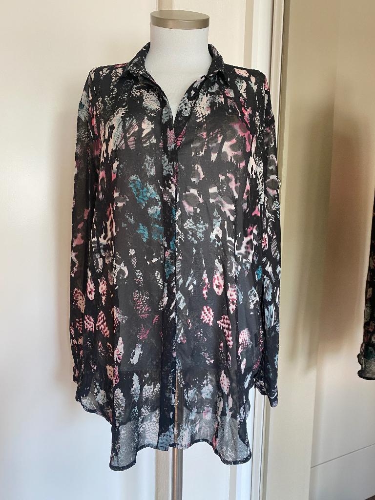 lange blouse Dept 42 zwart/roze/creme/blauw, Zwart, Maat 42/44 (L), Ophalen of Verzenden, Zo goed als nieuw
