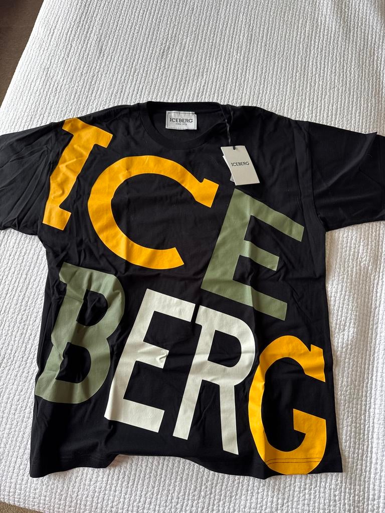 Iceberg Heren T-shirt Zwart met Opdruk - Maat L, Ophalen of Verzenden, Nieuw, Maat 52/54 (L), Zwart