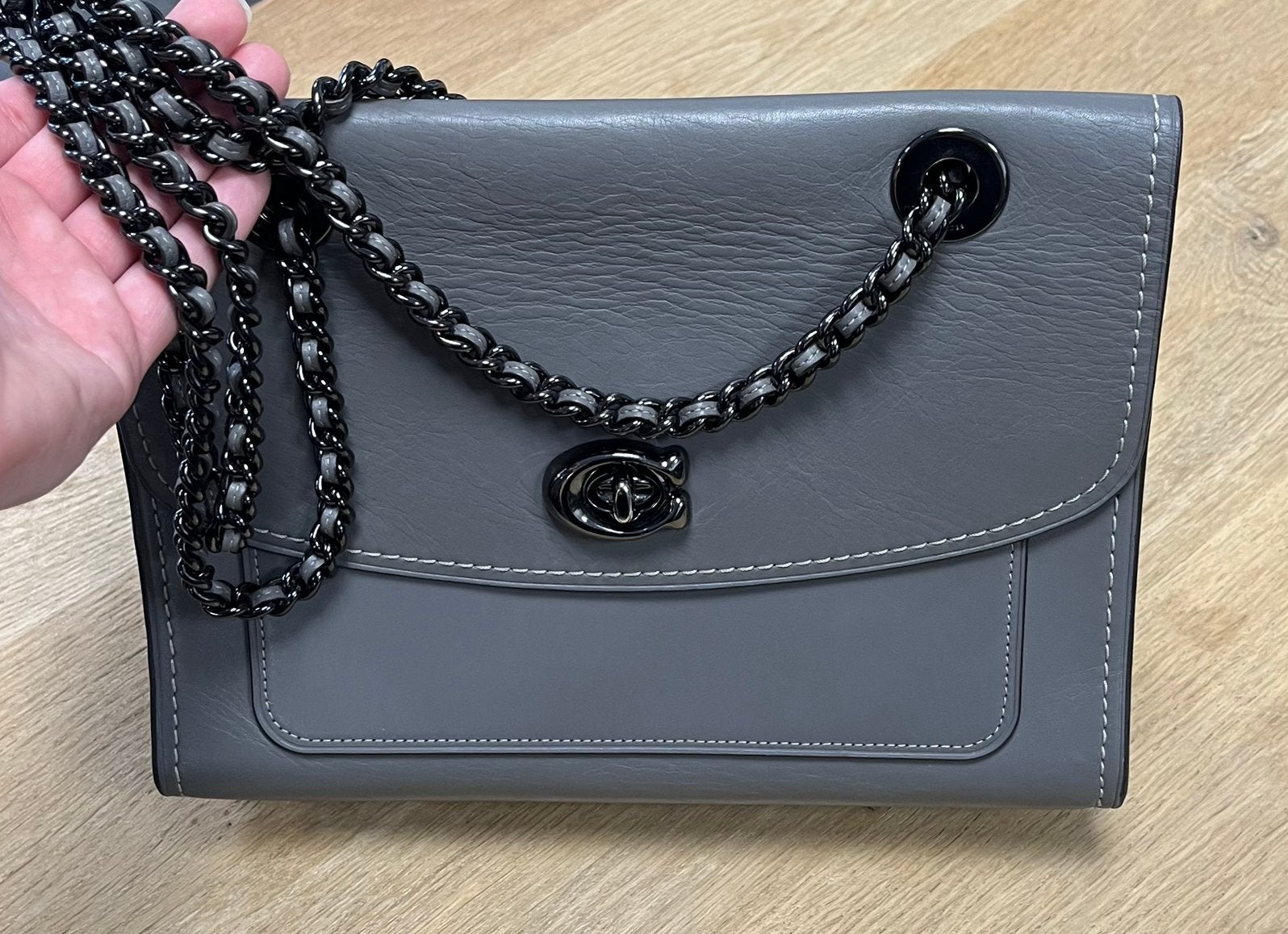 Coach Parker elegante lederen tas grijs crossbody, Sieraden, Tassen en Uiterlijk, Tassen | Damestassen, Ophalen of Verzenden, Zo goed als nieuw
