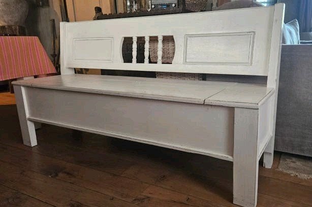 Witte klepbank, Huis en Inrichting, Banken | Bankstellen, Ophalen, Zo goed als nieuw, Minder dan 75 cm, Minder dan 150 cm