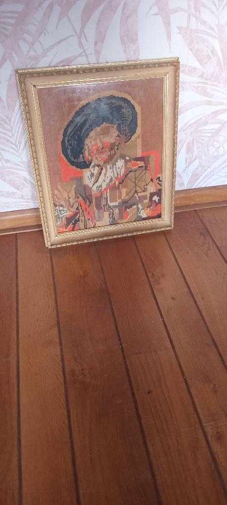 Geborduurd schilderij de vrolijke drinker in mooie lijst., Huis en Inrichting, Woonaccessoires | Schilderijen, Tekeningen en Foto's