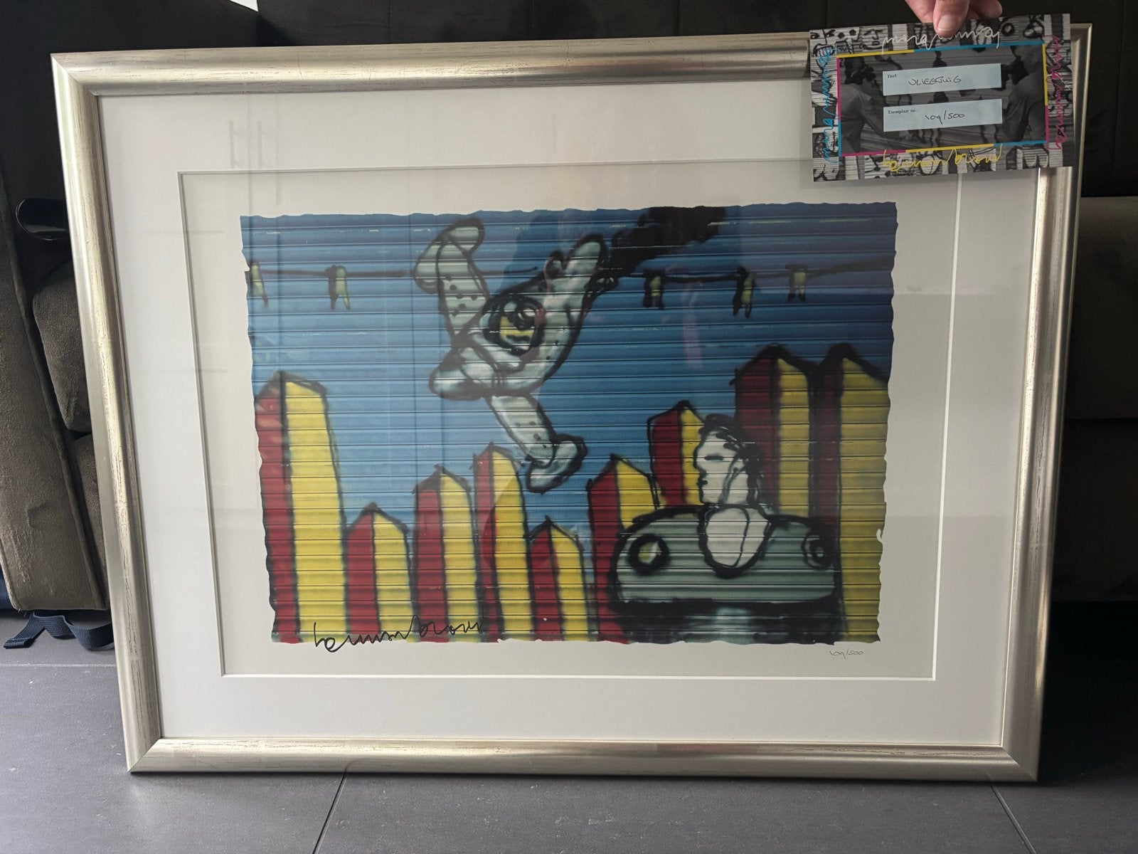 Ingelijste zeefdruk 'Vliegtuig' van Herman Brood, Antiek en Kunst, Ophalen