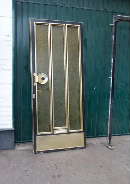 vintage huisdeur 1962 met kader messing glas, Ophalen, Gebruikt, 80 tot 100 cm, Buitendeur