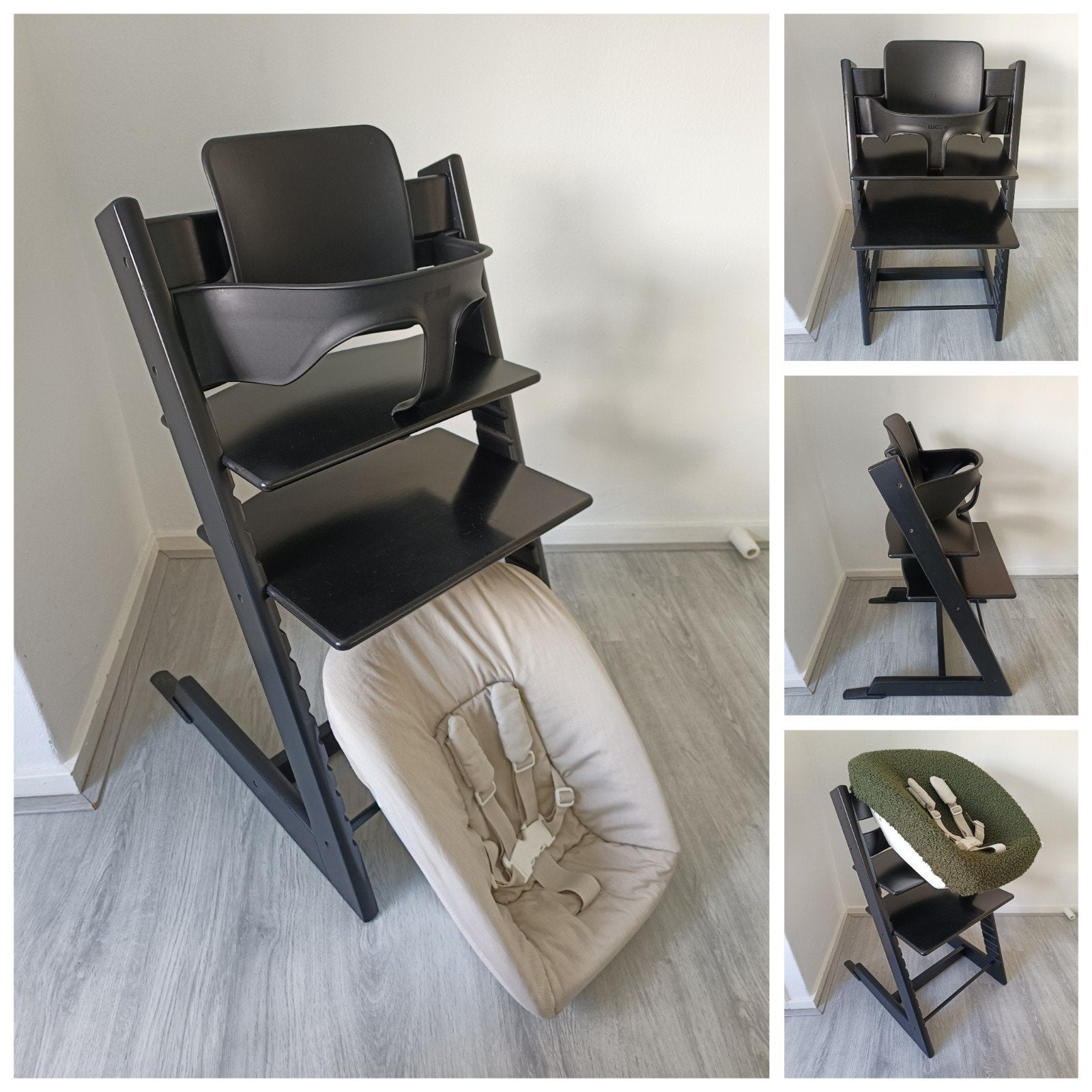 Stokke Tripp Trapp zwart+babyset, newbornset, teddy hoes, Kinderen en Baby's, Meegroeistoel, Ophalen of Verzenden, Zo goed als nieuw