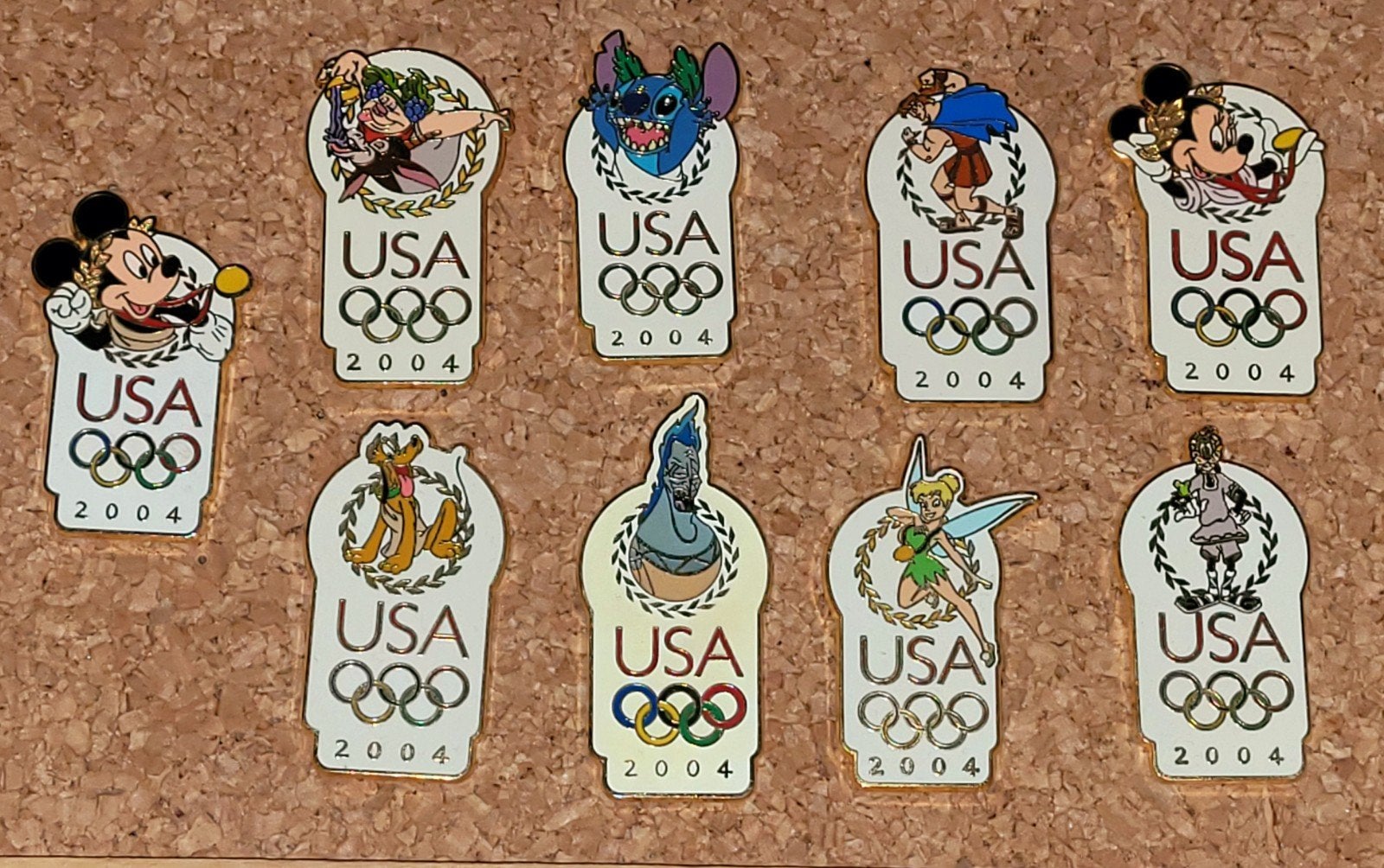 Negen Olympische Disney pins Mickey, Stitch, Tinkerbel etc., Verzenden, Mickey Mouse, Zo goed als nieuw