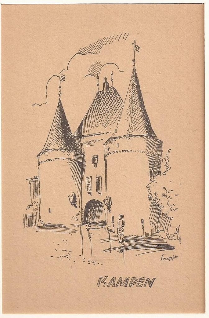 Kampen. Koornmarktspoort ca. 1946. Rein Snapper, Origineel, Stadsgezicht, Ophalen of Verzenden, Lithografie