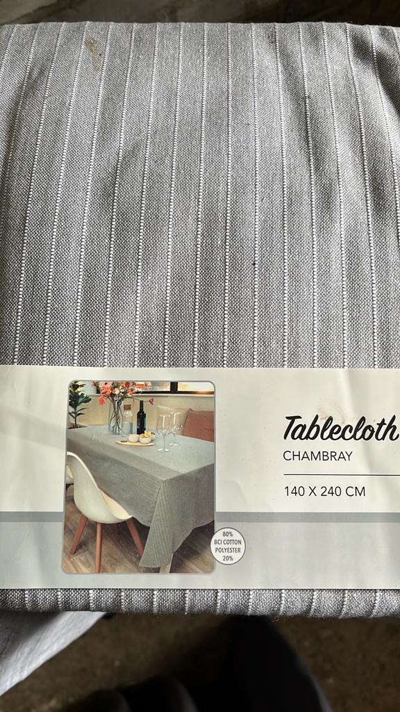 Chambray Tafelkleed 140x240 cm - Grijs gestreept, Ophalen of Verzenden, Nieuw, Rechthoek, Binnen