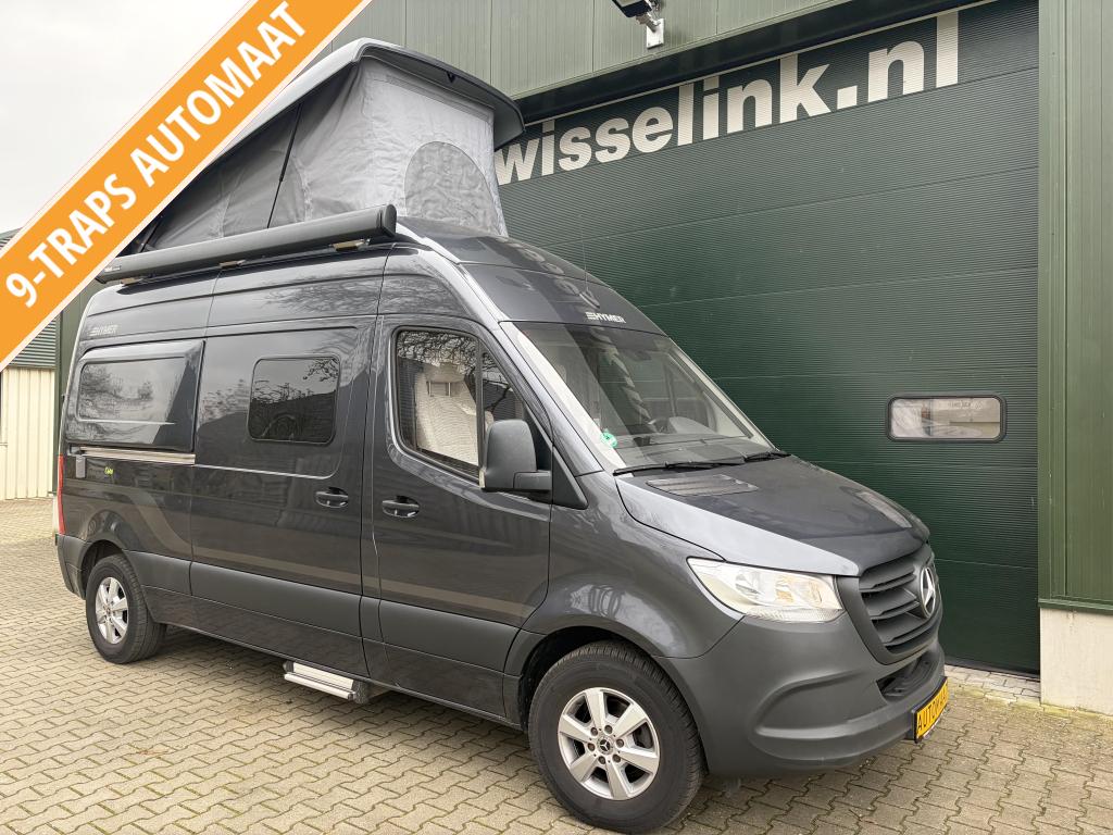 4 persoons Hymer Free 600 S met hefdak Mercedes 9tr automaat, Automaat, Buscamper of Camperbus, Luifel, Bedrijf