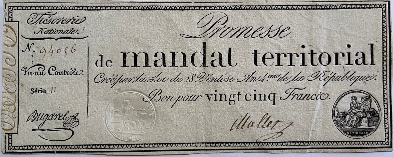 Franse Revolutie 25 franc zonder jaartal, Postzegels en Munten, Bankbiljetten | Europa | Niet-Eurobiljetten, Ophalen of Verzenden