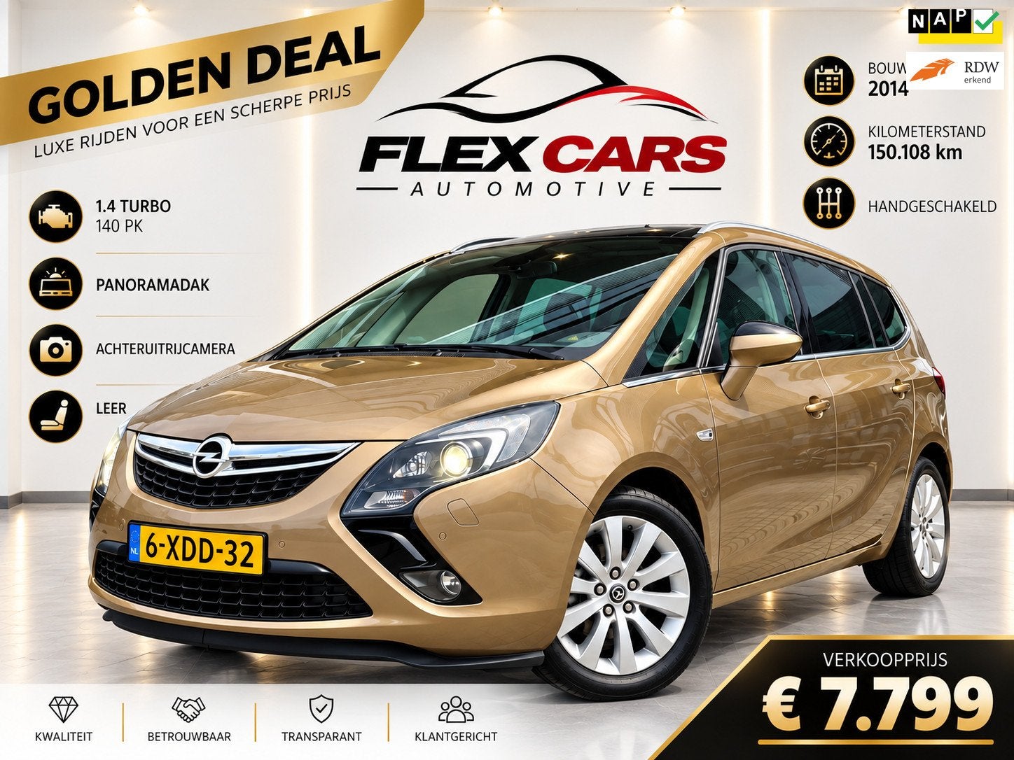 Opel Zafira Tourer 1.4 Turbo 140 pk|PanoramaVoorraam|Leer|St, Euro 5, Gebruikt, Zwart, 4 cilinders