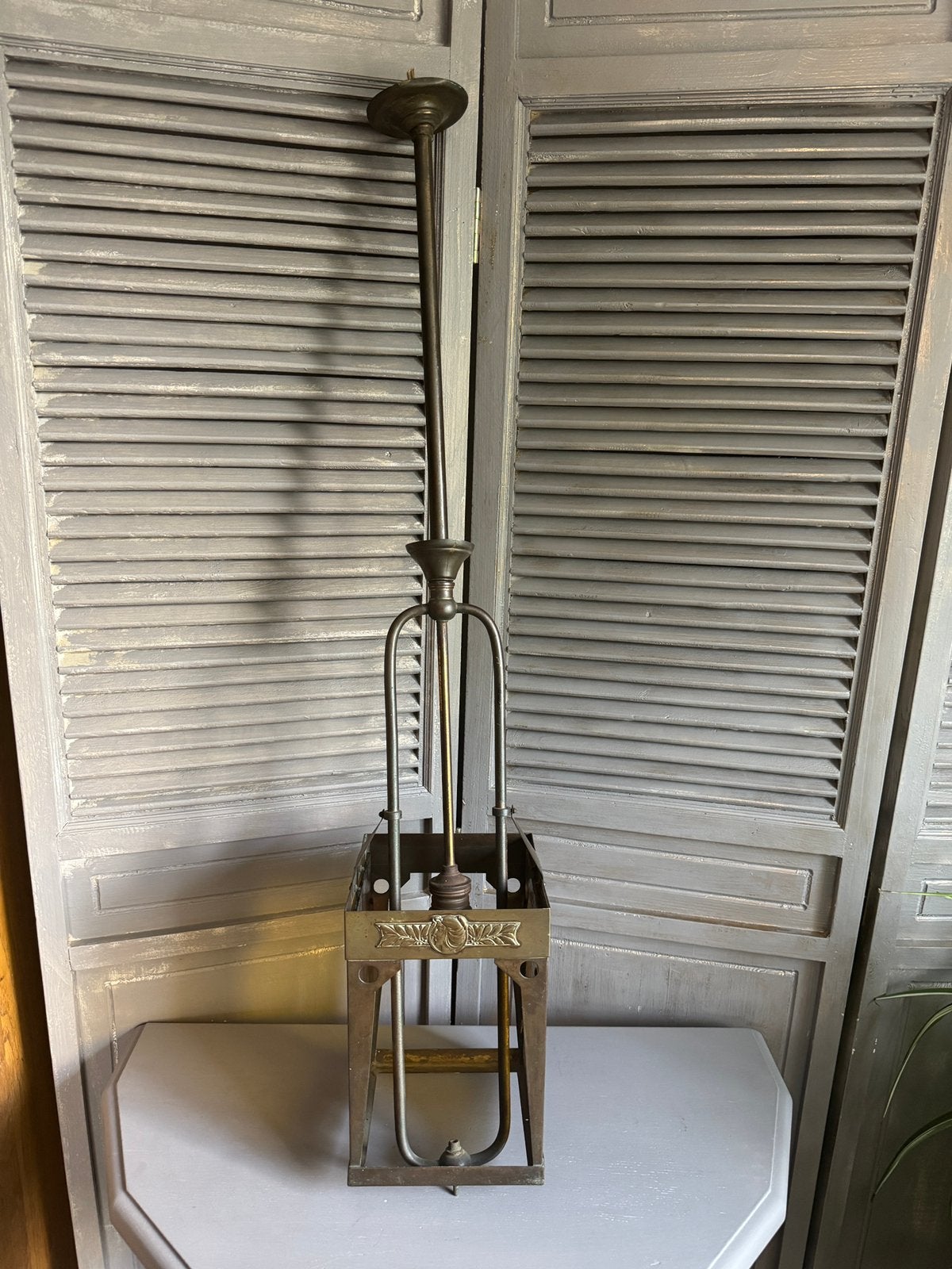Art Nouveau bronzen lantaarn hanglamp/hallamp h 95cm, Antiek en Kunst, Antiek | Lampen, Ophalen of Verzenden