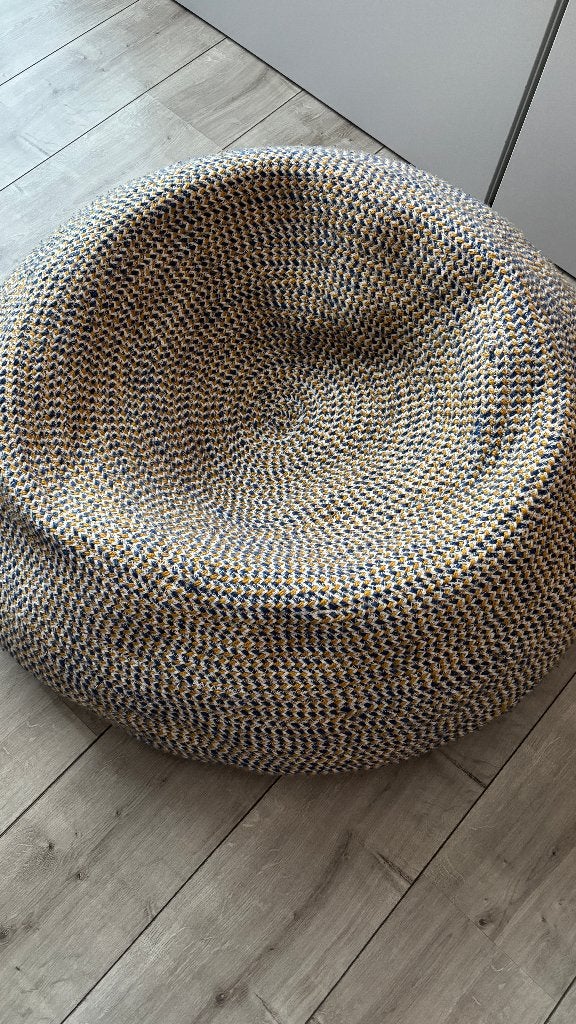 Beanbag zitzak in geel, blauw en wit geweven patroon, Ophalen, Gebruikt, Meerkleurig, Zitzak