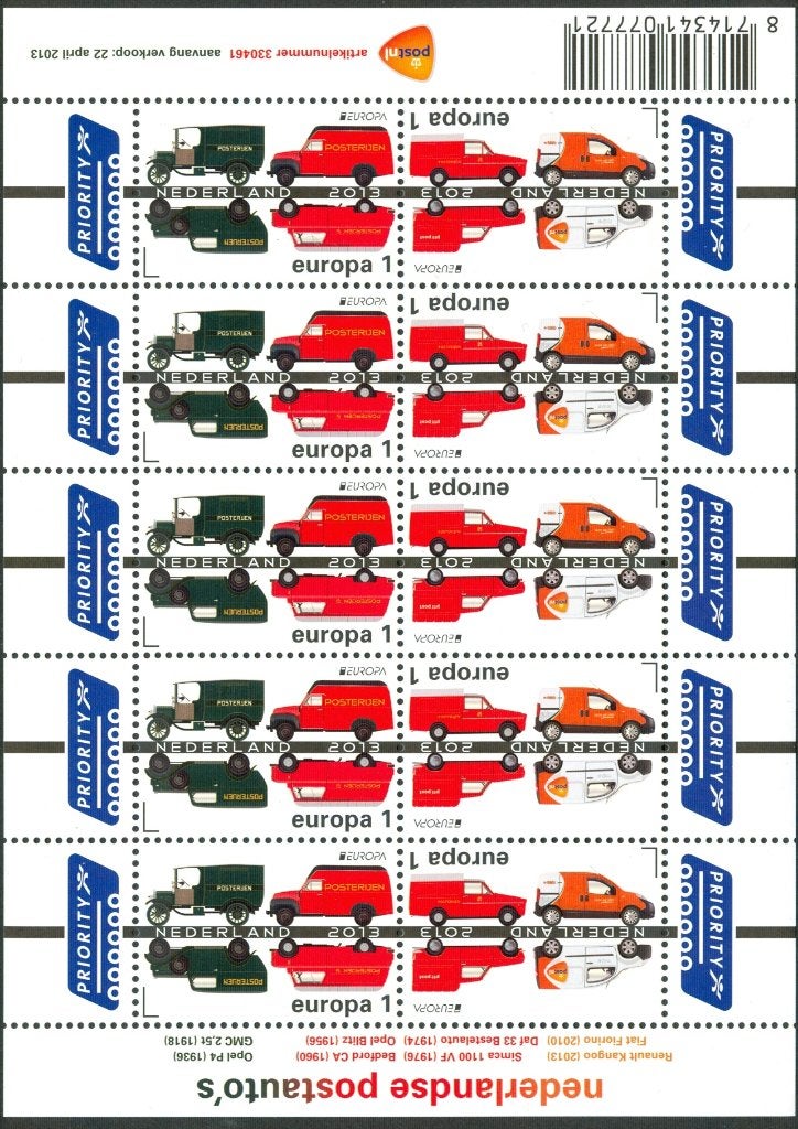 Ned. NVPH V3055-3056 Europazegels Postauto's Priority 2013, Ophalen of Verzenden, Na 1940, Postfris