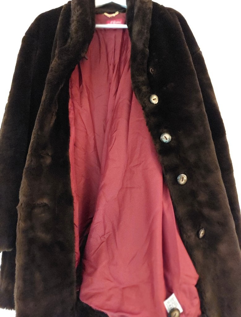 Vintage donkerbruine s.Oliver faux‑fur jas – maat 42, Bruin, Maat 42/44 (L), Ophalen of Verzenden, Zo goed als nieuw