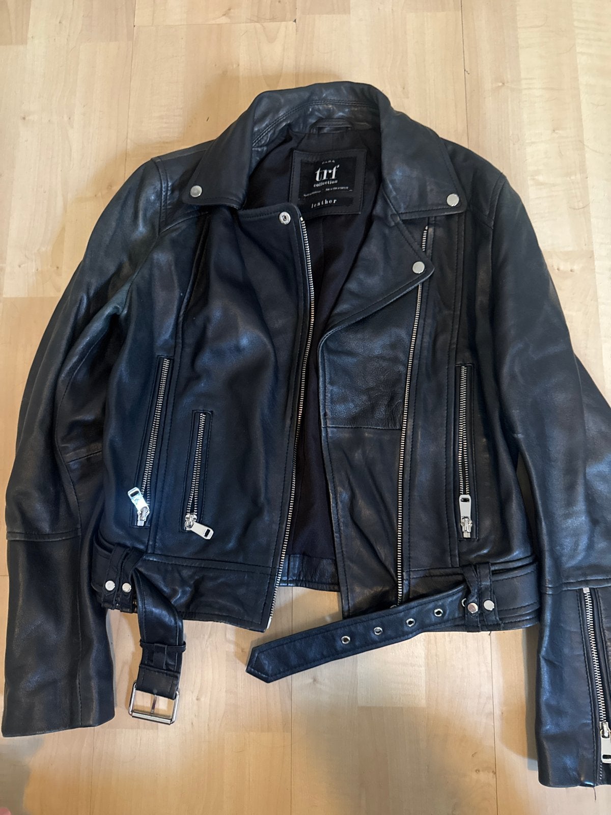 ZARA TRF Leren Bikerjack Zwart - Maat M, Ophalen, Zo goed als nieuw, Maat 38/40 (M), Zwart