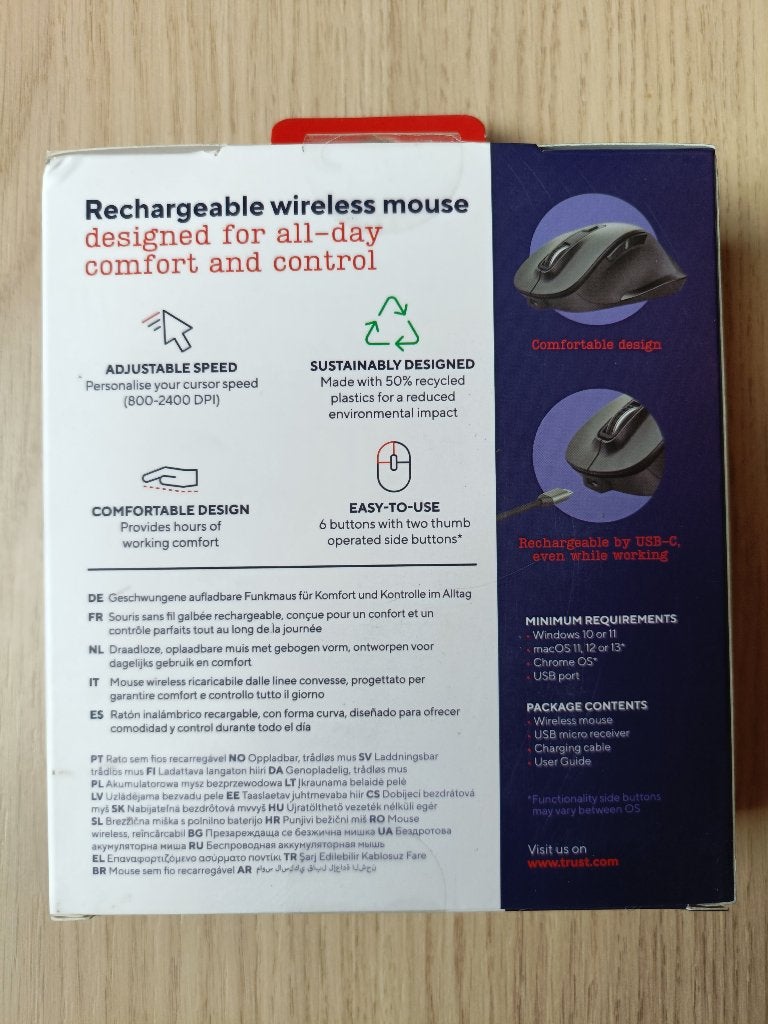 Trust Fyda Oplaadbare Draadloze Muis - Ergonomisch - NIEUW, Rechtshandig, Muis, Ergonomisch, Ophalen of Verzenden