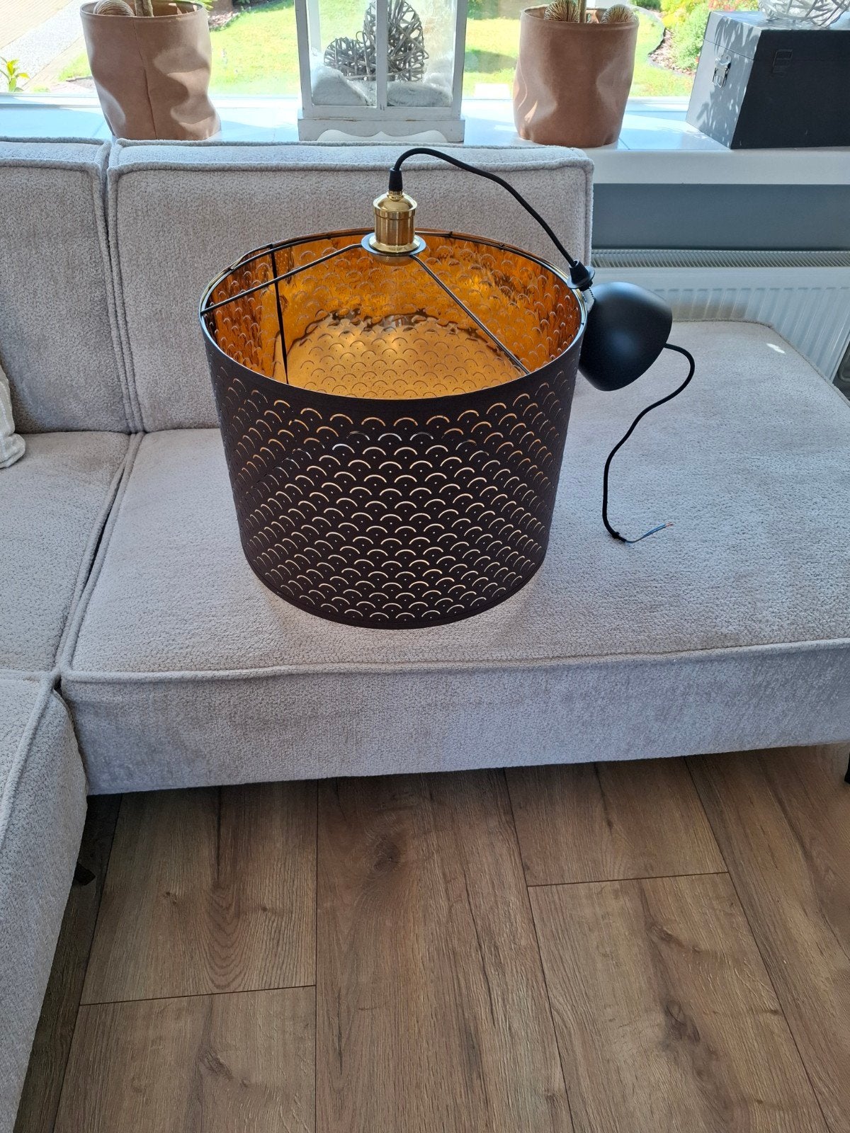 Moderne hanglamp met gouden binnenkant - Zwart, Ophalen, Overige materialen, E27 (groot), Zo goed als nieuw