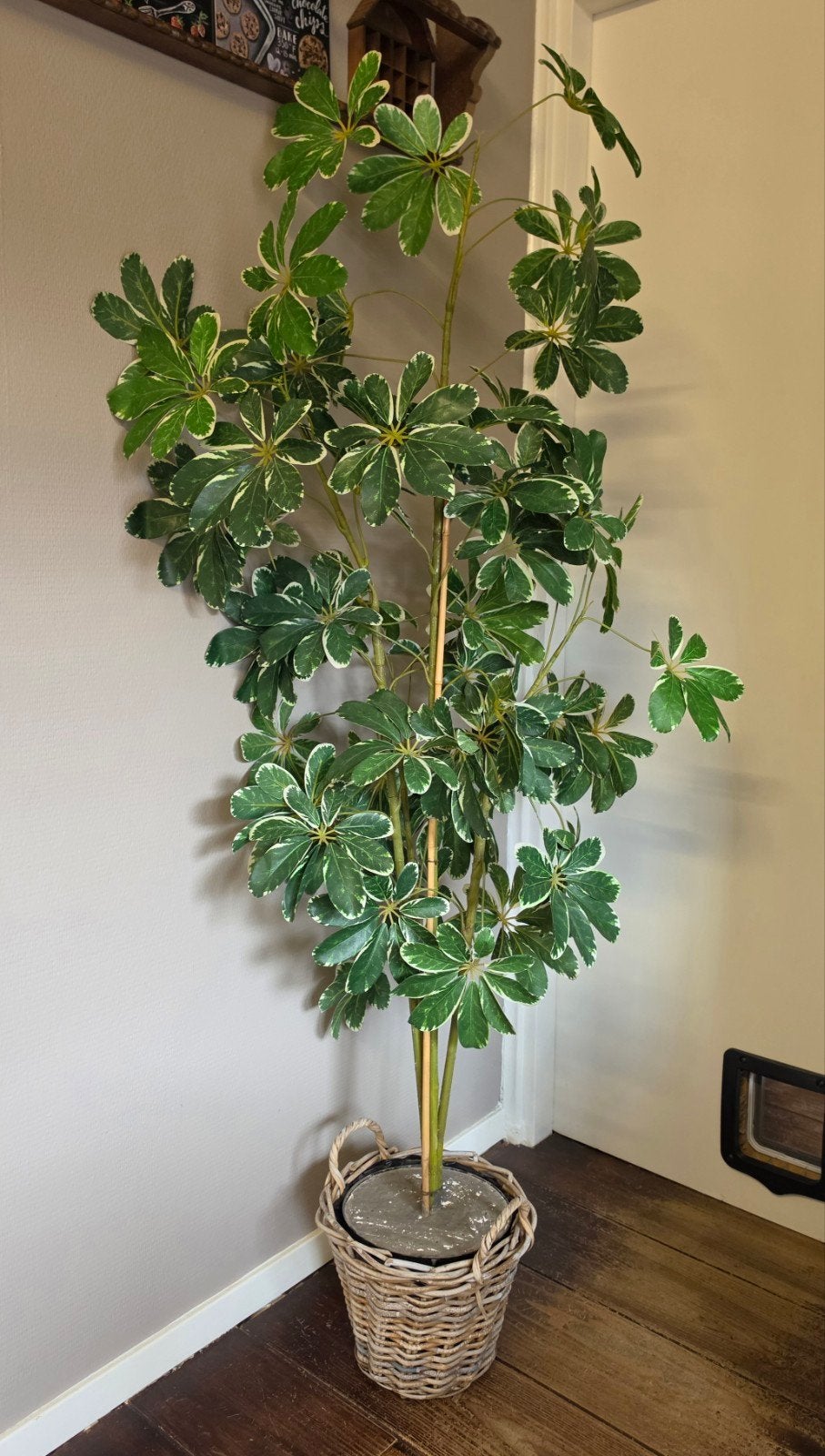 Grote kunstplant 170 cm hoog in rieten mand, Huis en Inrichting, Ophalen of Verzenden, In pot, 150 tot 200 cm