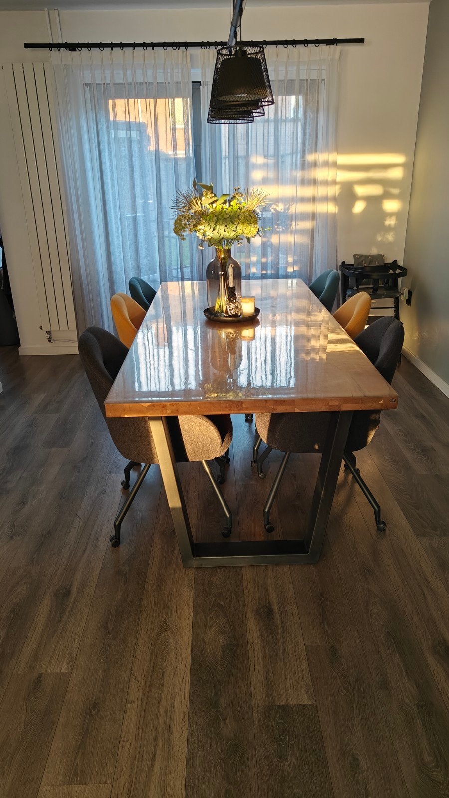 Henders & Hazel Metalox eettafel 230 cm + 6 Clarissa stoelen, Huis en Inrichting, Tafels | Eettafels, Ophalen, 200 cm of meer