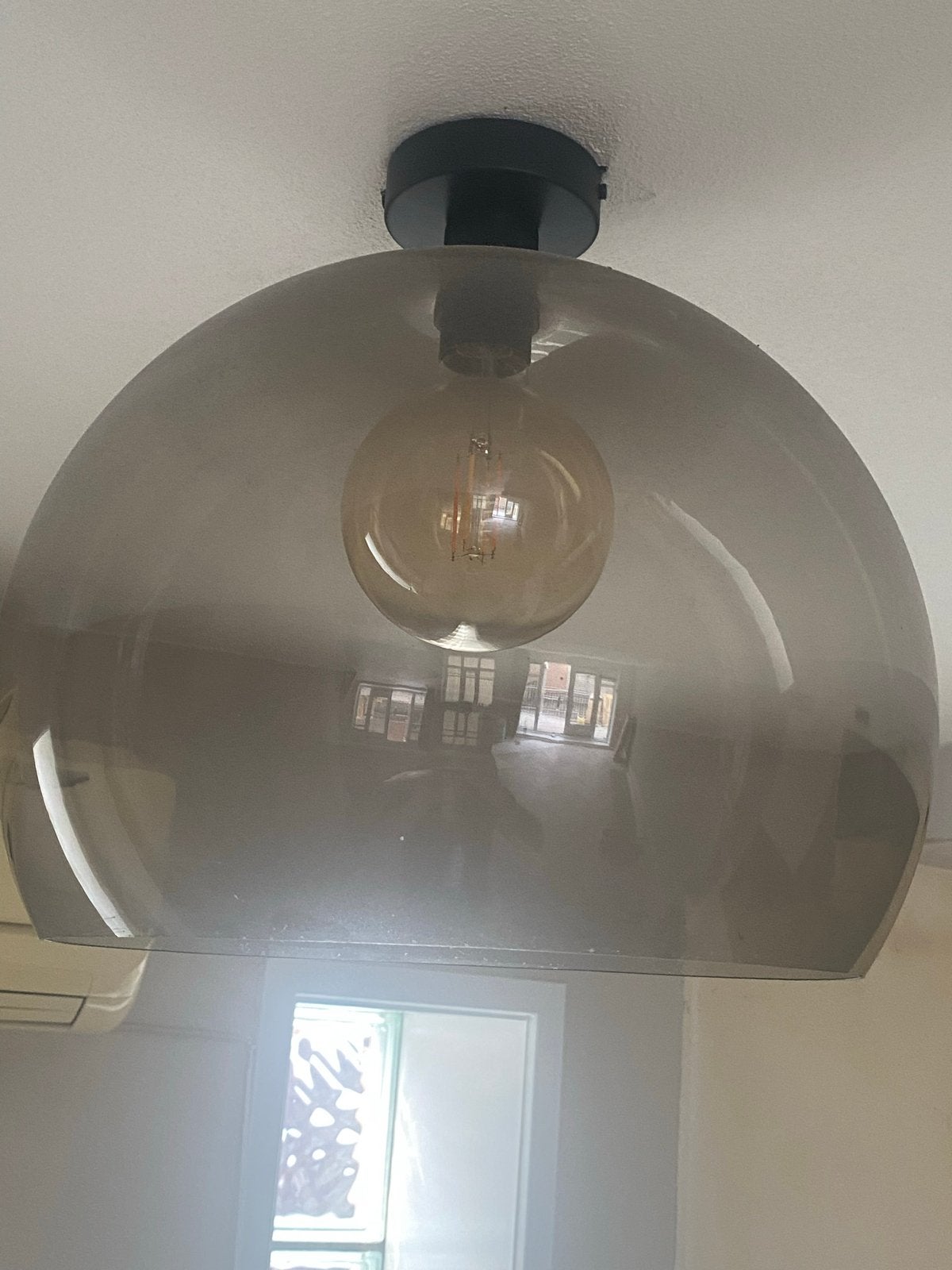 Moderne plafondlamp met glazen kap - Rookglas, Huis en Inrichting, Ophalen, Modern, Grijs, E27 (groot)