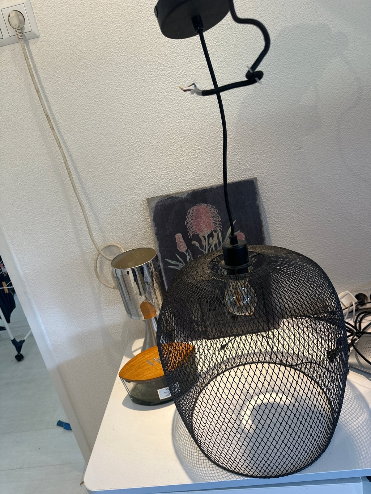Zwarte metalen hanglamp - modern design, Minder dan 50 cm, Gebruikt, Ophalen of Verzenden, Minder dan 25 cm