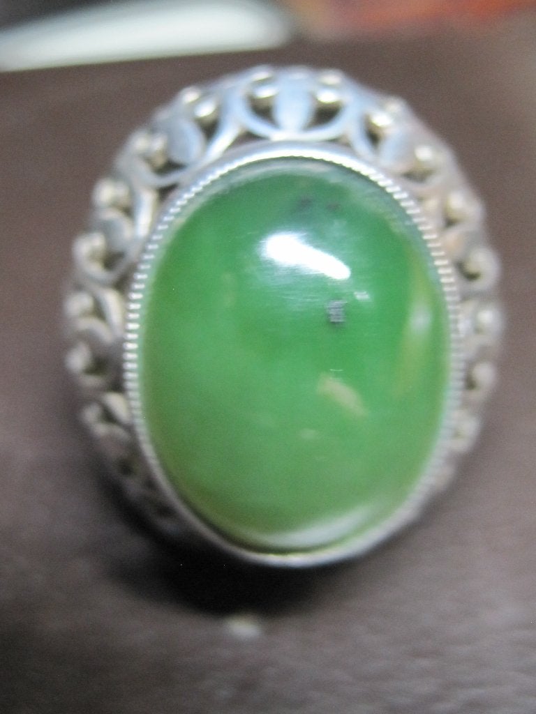 Antiek jade design zilver ring natuurlijke jade, Ophalen, Met edelsteen, Dame, Groen