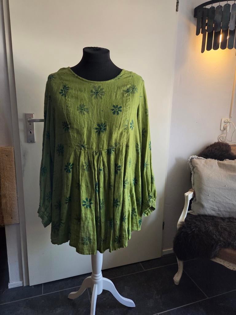 Gudrun Sjoden Groene tuniek met bloemenprint, maat M, Maat 46/48 (XL) of groter, Ophalen of Verzenden, Zo goed als nieuw, Gudrun Sjoden