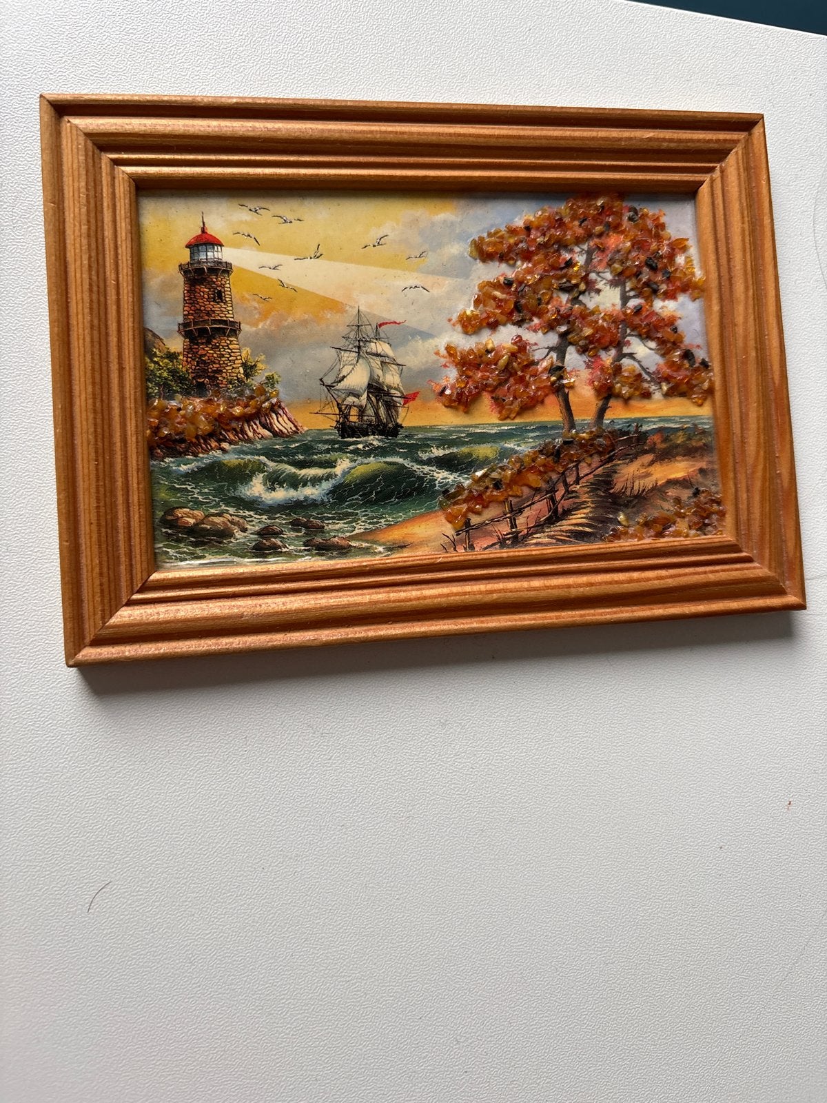 Uniek 3D Schilderij met Vuurtoren en Zeilschip, Ophalen of Verzenden, Zo goed als nieuw, Schilderij, Minder dan 50 cm