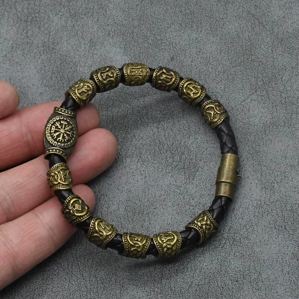 Goudkleurige Rune Viking Heren Armband, Sieraden, Tassen en Uiterlijk, Verzenden, Nieuw, Goud, Staal